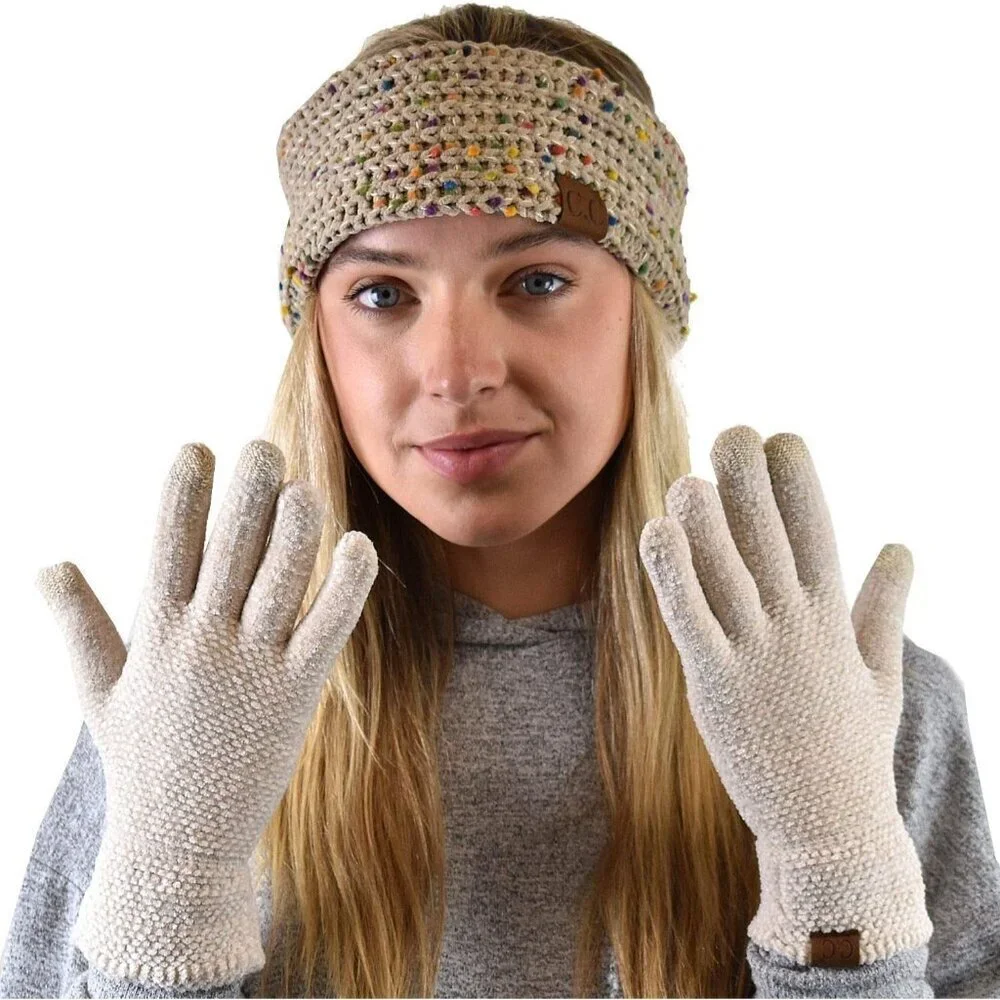 Women's Beige Winter Warm Eco-friendly Warm Chenille Touchscreen Texting Gloves